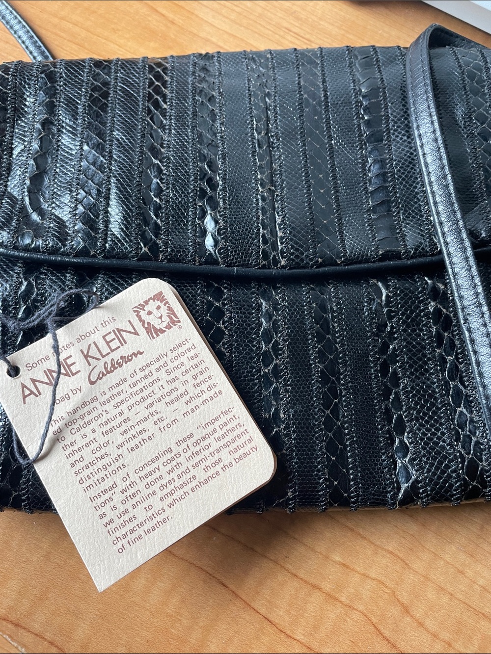 Anne Klein for Calderon Snakeskin Leather Shoulder Purse - Vintage 8" Handbag
